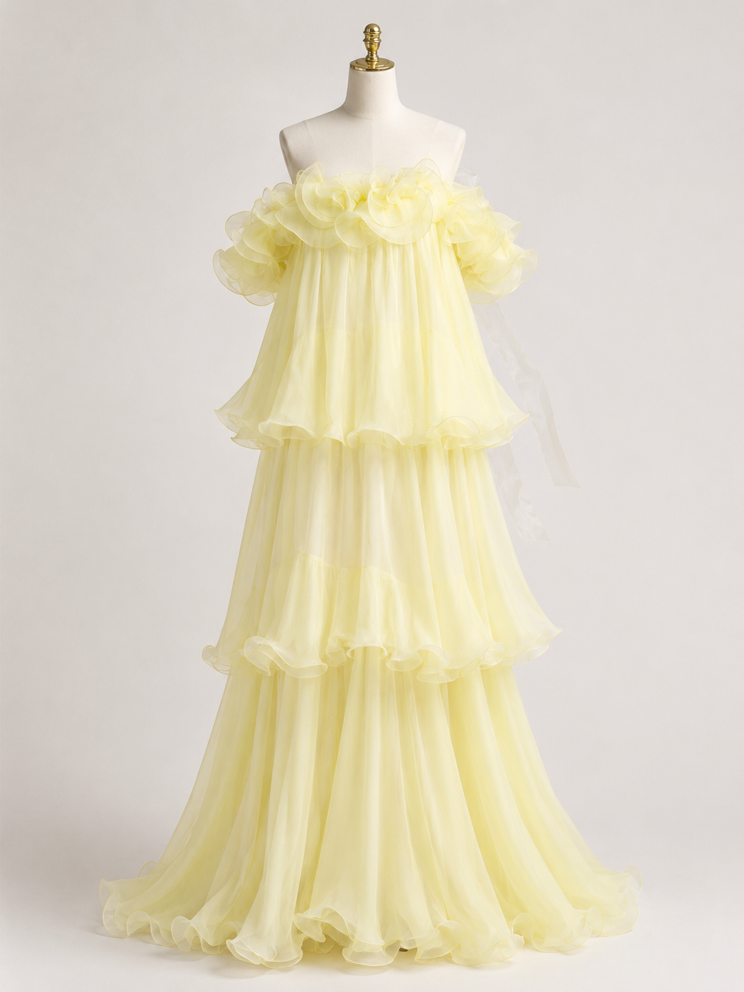 Romantic Pastel Yellow Tulle Evening Dress with Soft Ruffles SL145