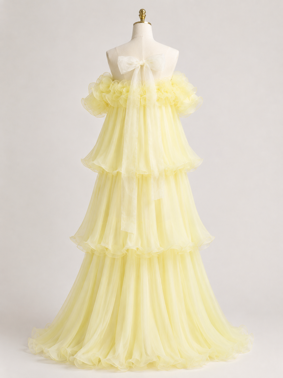 Romantic Pastel Yellow Tulle Evening Dress with Soft Ruffles SL145