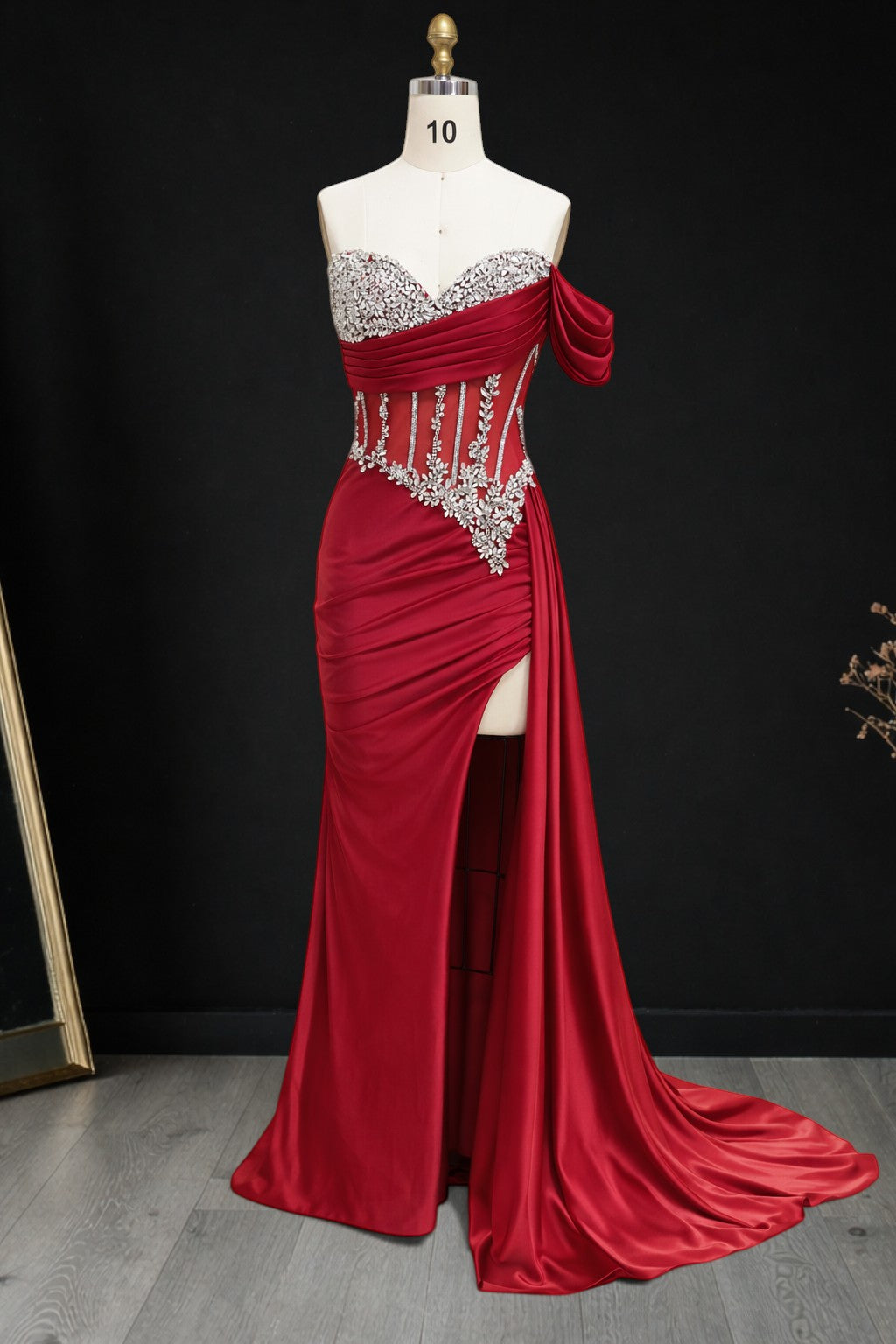 Elegent Champagne Gold Beaded One-Shoulder Evening Dress CZ159