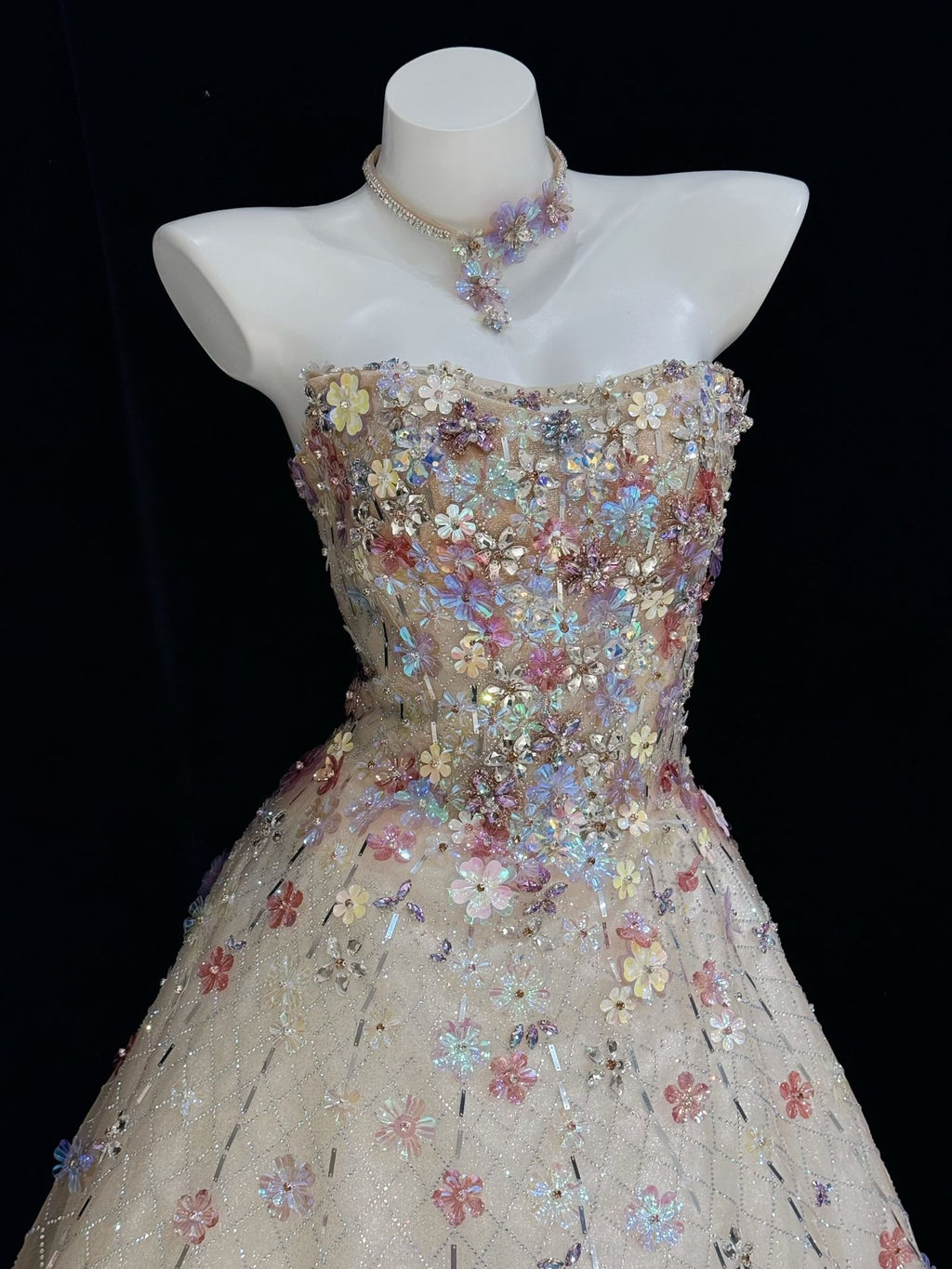 Romantic Strapless Embellished Formal Dress with Train SL163