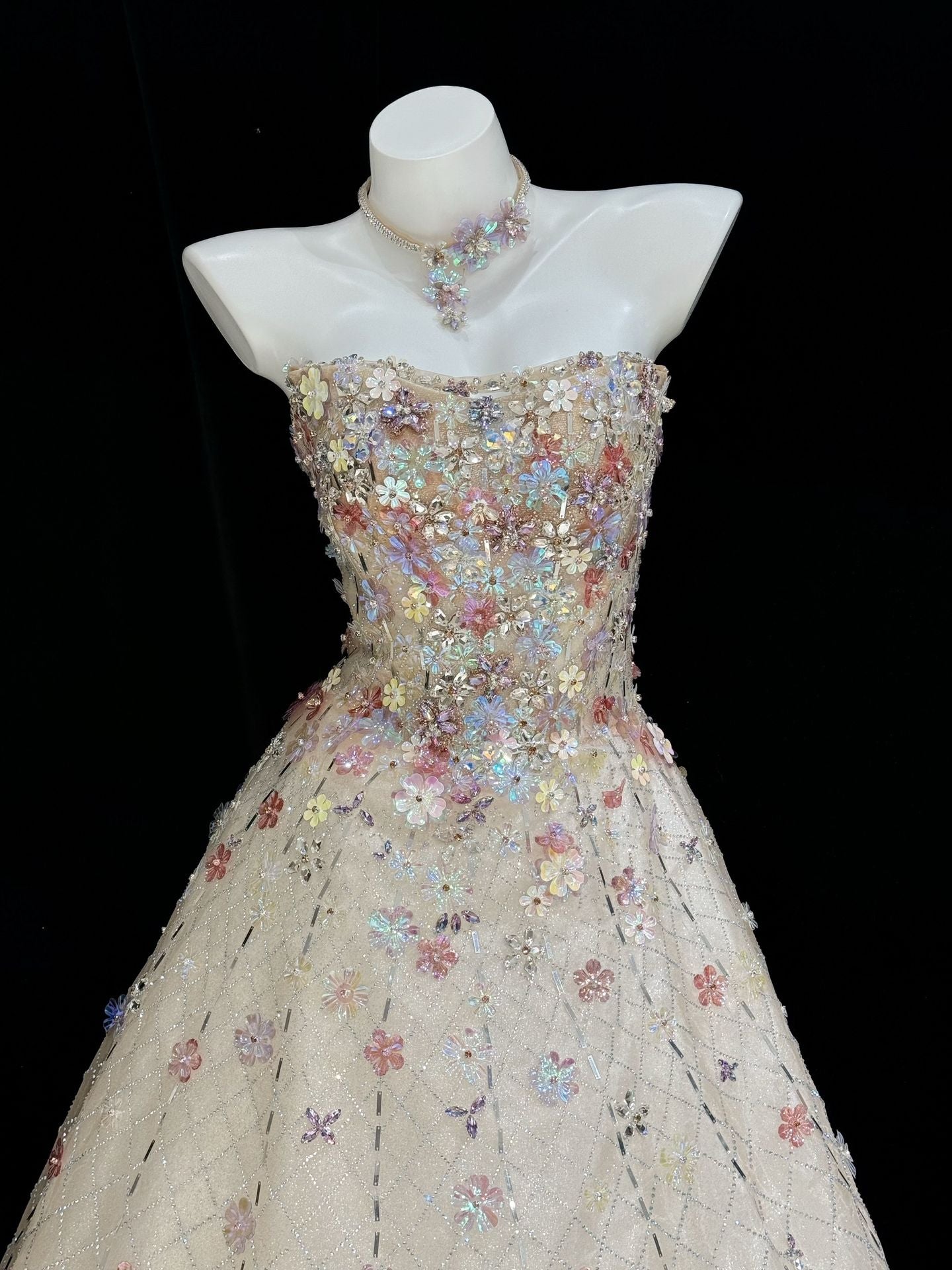 Romantic Strapless Embellished Formal Dress with Train SL163