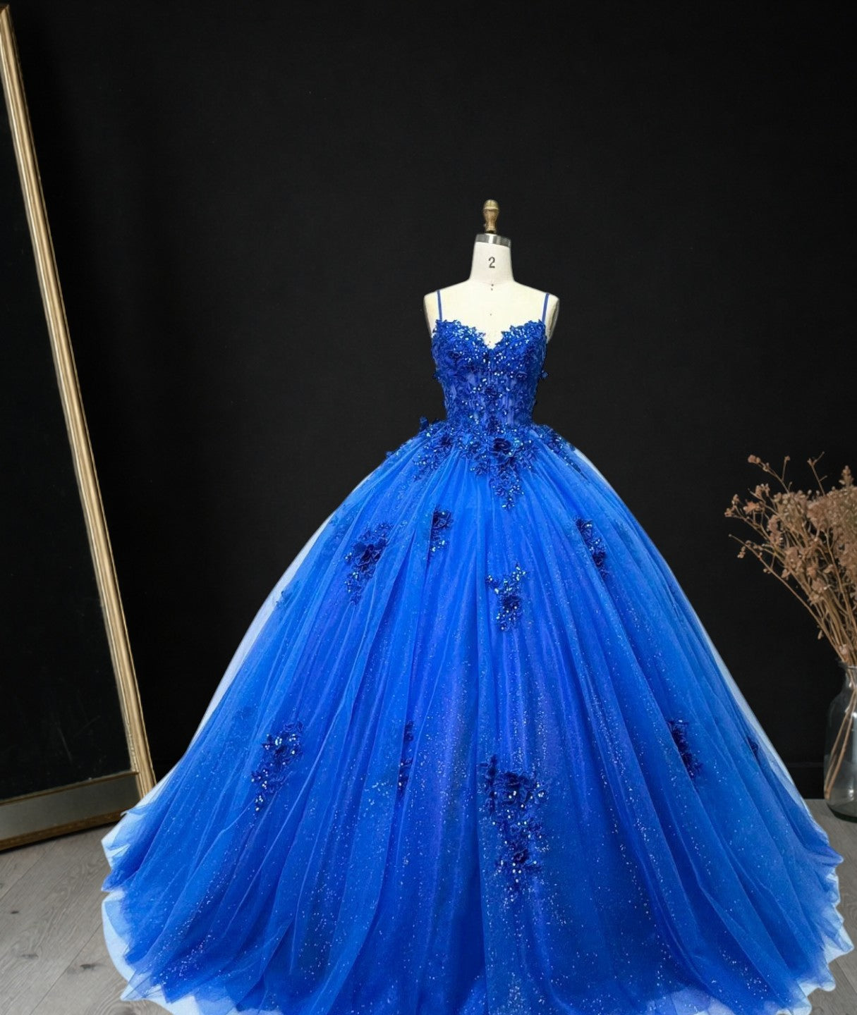 Princess Blue Ball Gown Cold Shoulder Tulle Birthday Dress CZ157