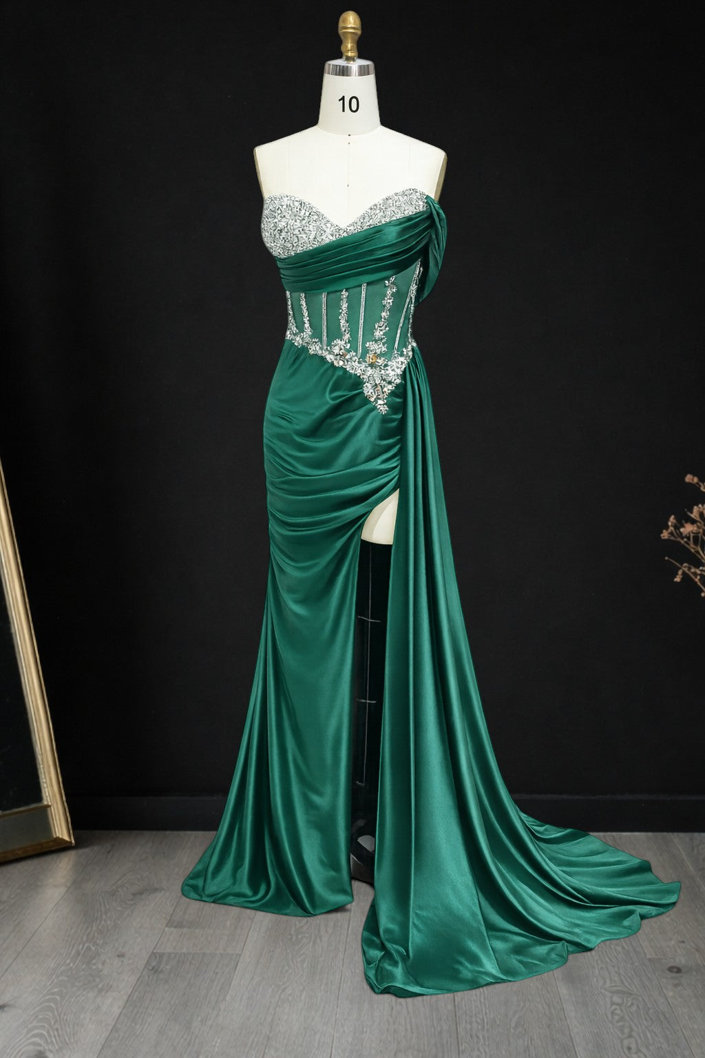 Elegent Champagne Gold Beaded One-Shoulder Evening Dress CZ159