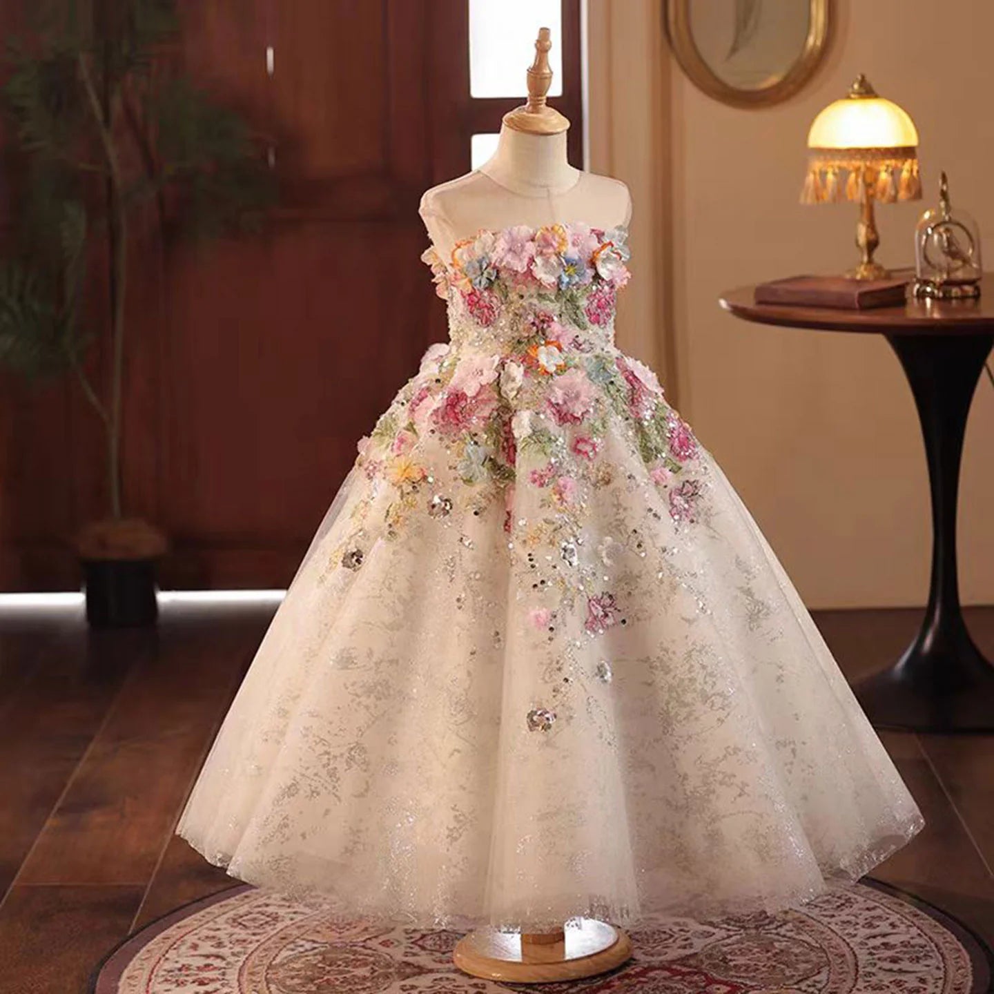Luxury Floral Embroidered Flower Girl Dress Ball Gown SL140
