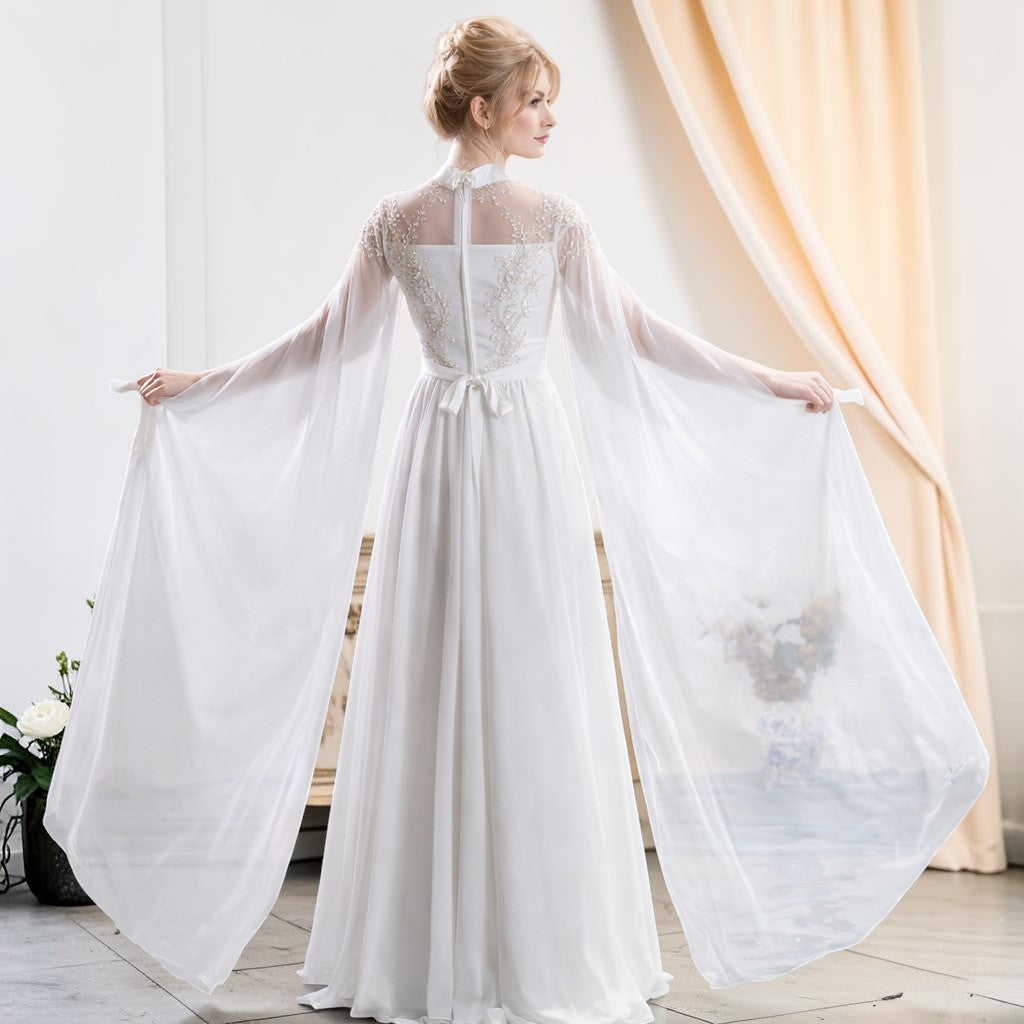 Elegant White Beaded with Cape Sleeves Evening Dress SL164