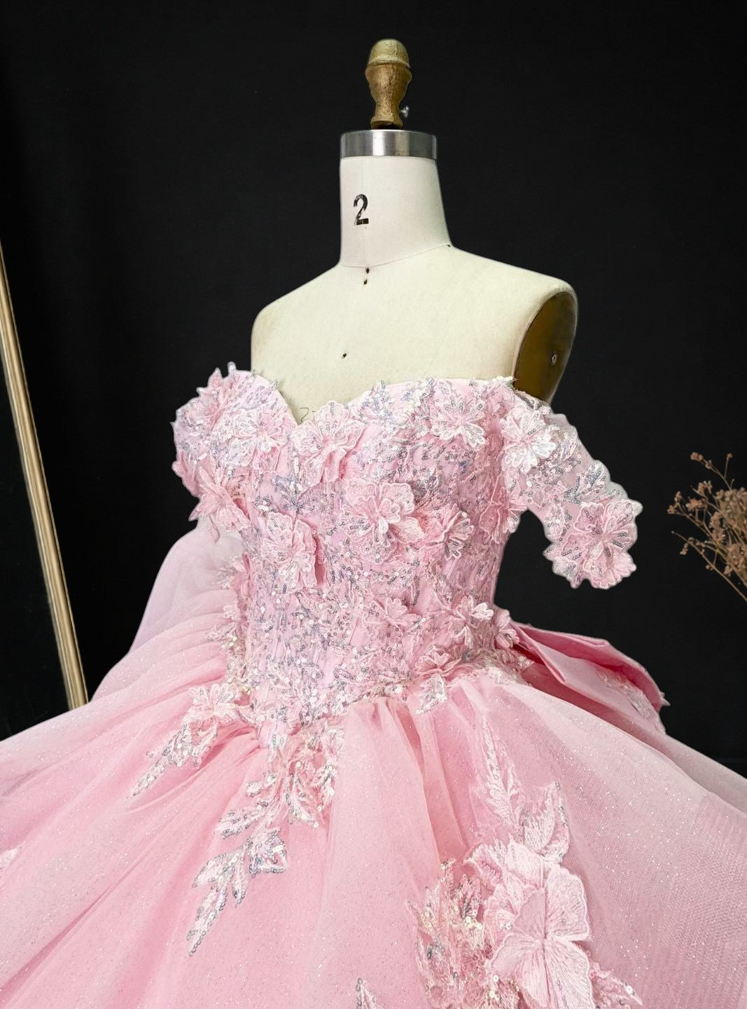 Princess Pink Ball Gown Cold Shoulder Tulle Birthday Dress CZ158