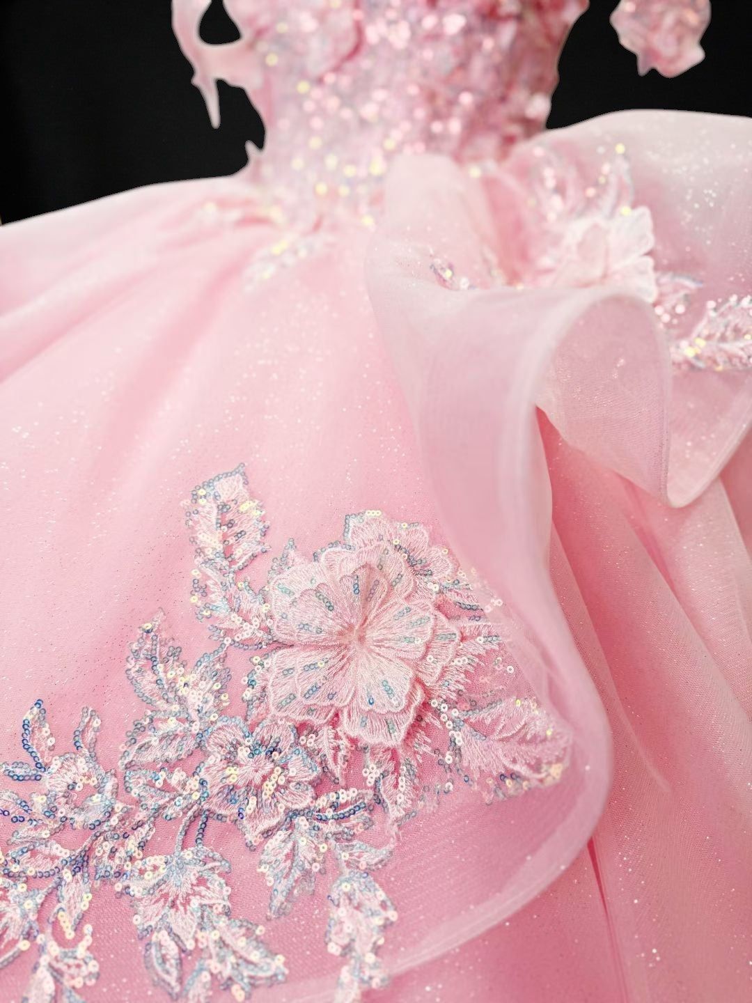 Princess Pink Ball Gown Cold Shoulder Tulle Birthday Dress CZ158