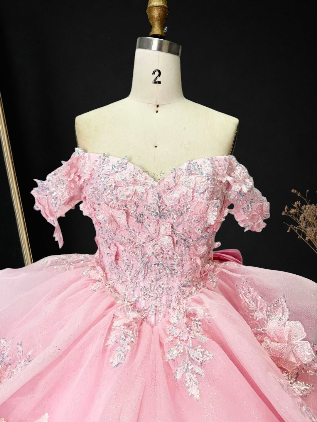 Princess Pink Ball Gown Cold Shoulder Tulle Birthday Dress CZ158
