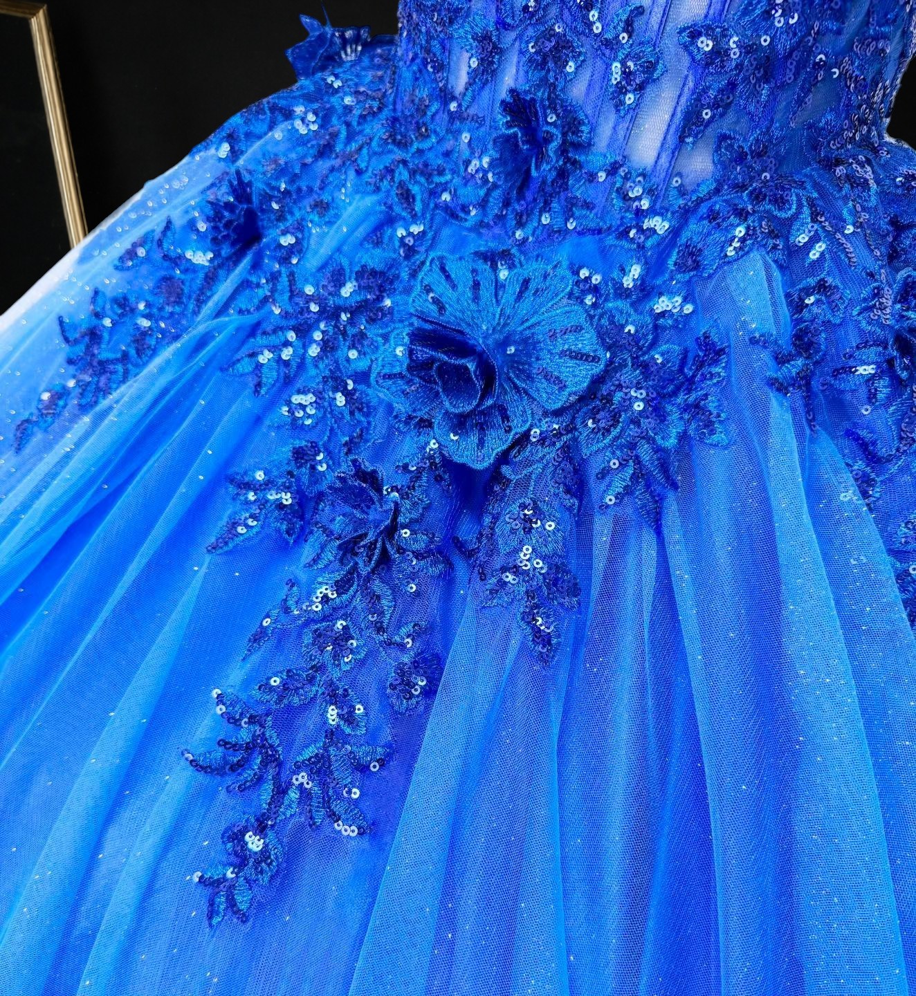 Princess Blue Ball Gown Cold Shoulder Tulle Birthday Dress CZ157