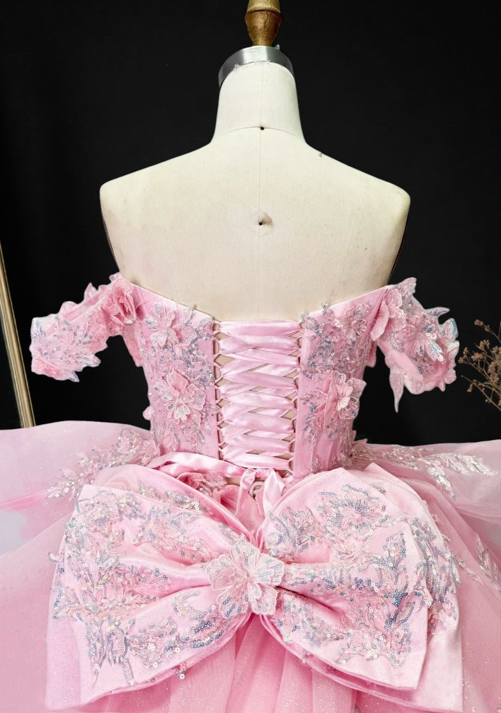 Princess Pink Ball Gown Cold Shoulder Tulle Birthday Dress CZ158