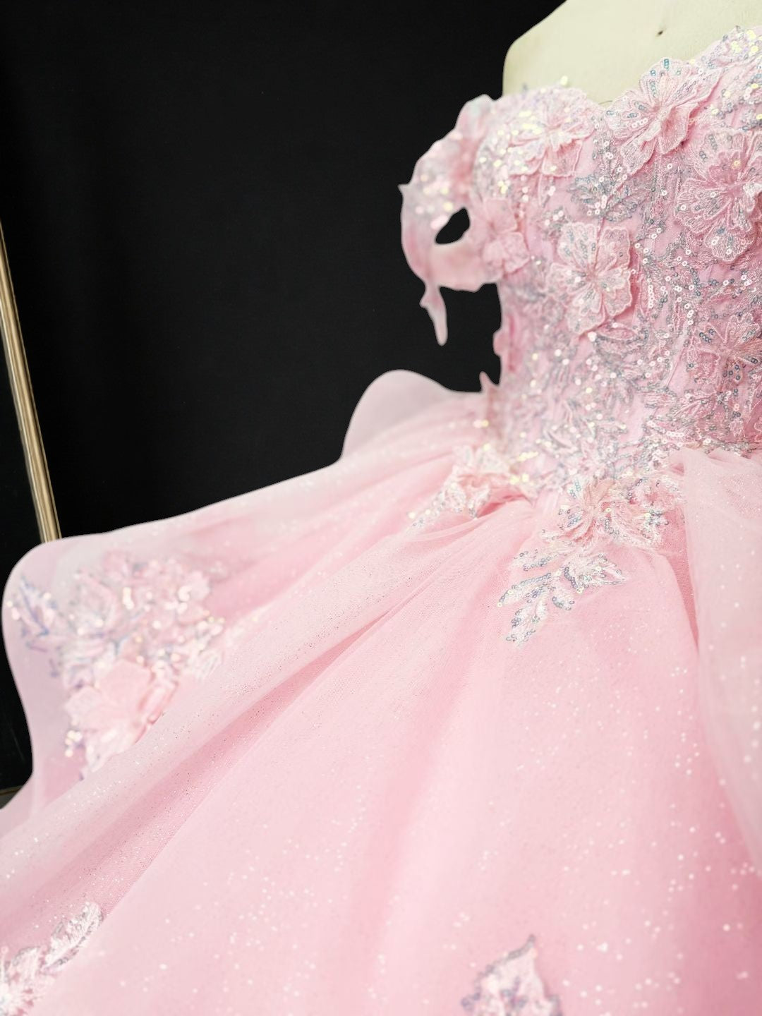 Princess Pink Ball Gown Cold Shoulder Tulle Birthday Dress CZ158