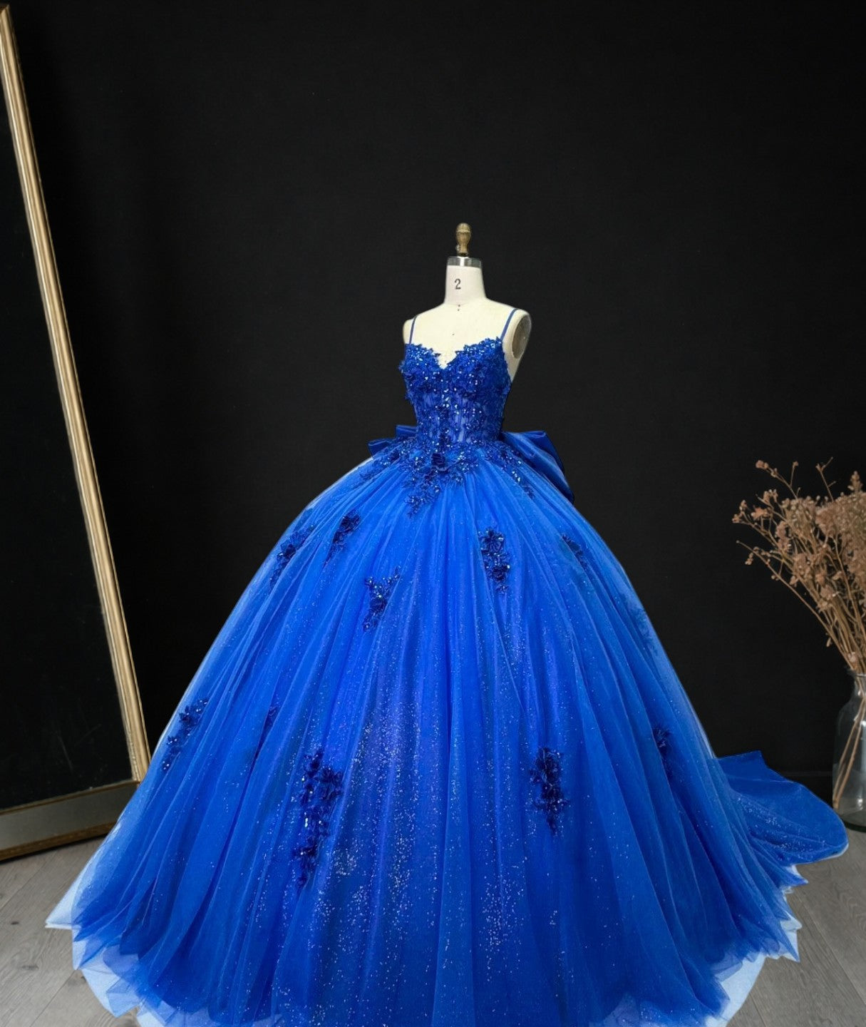 Princess Blue Ball Gown Cold Shoulder Tulle Birthday Dress CZ157
