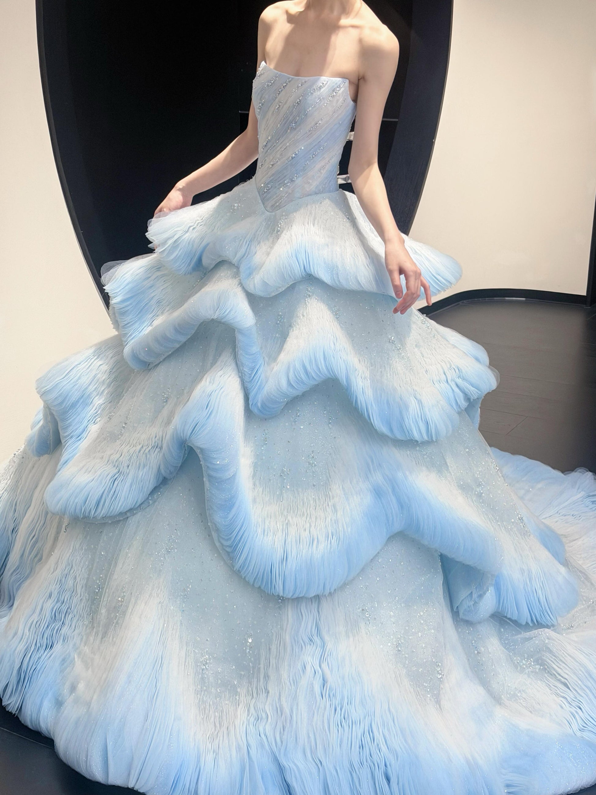 Luxury Layered Blue Tulle Ball Gown Bridal Dress LO213