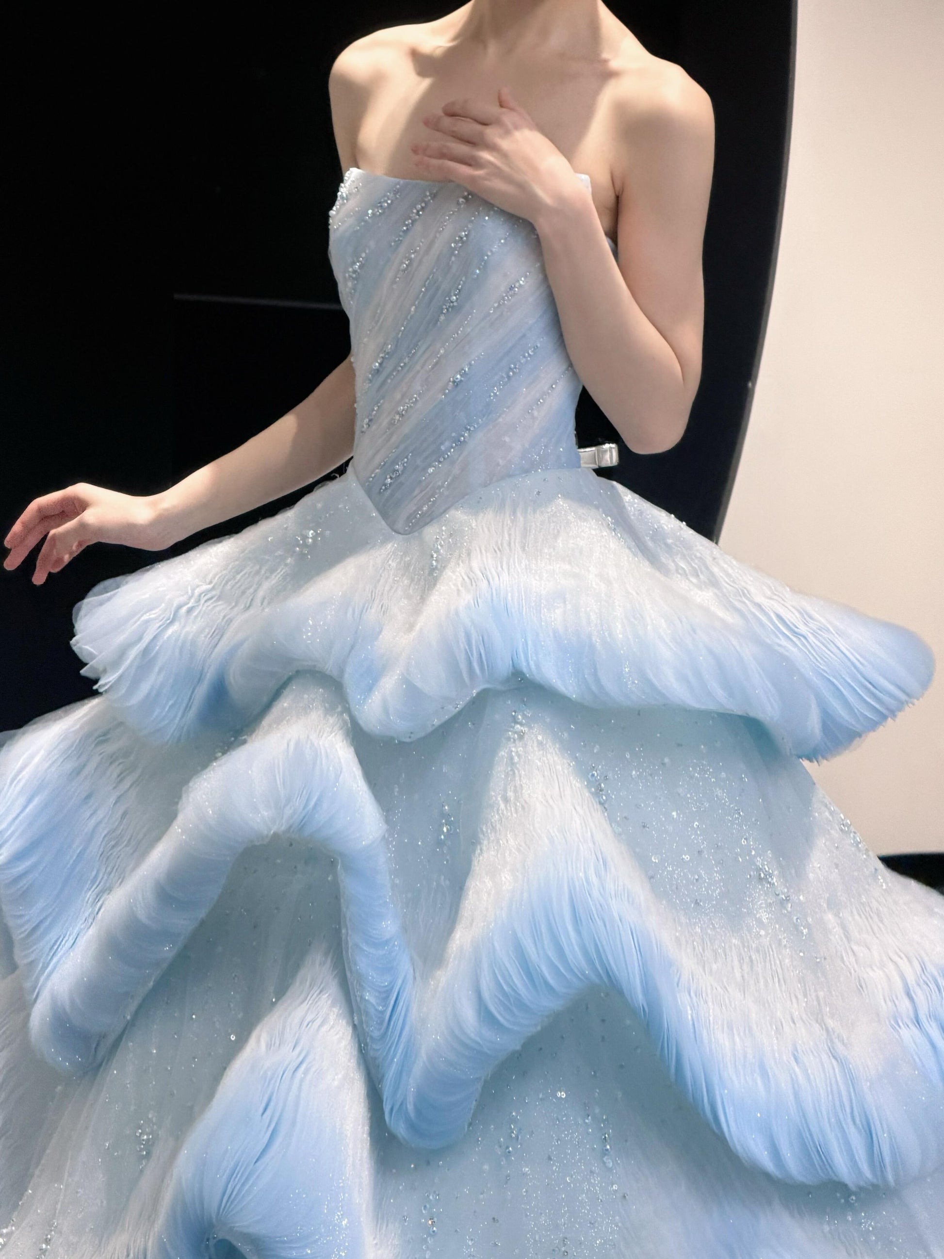 Luxury Layered Blue Tulle Ball Gown Bridal Dress LO213
