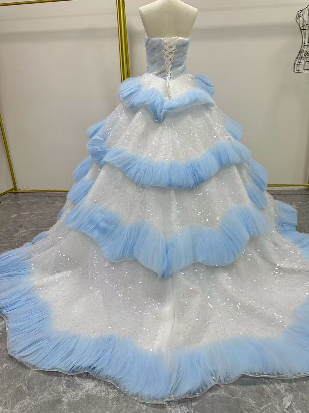 Luxury Layered Blue Tulle Ball Gown Bridal Dress LO213