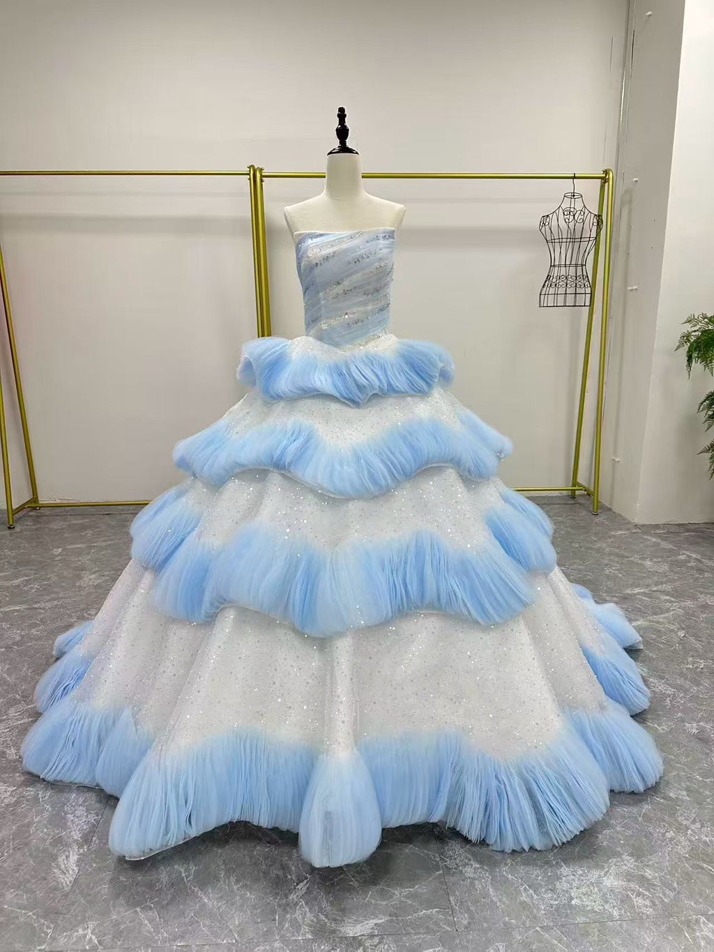 Luxury Layered Blue Tulle Ball Gown Bridal Dress LO213