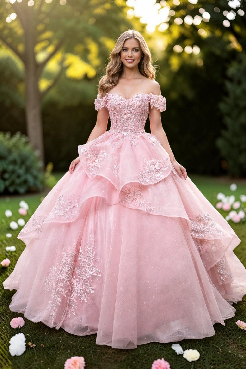 Princess Pink Ball Gown Cold Shoulder Tulle Birthday Dress CZ158