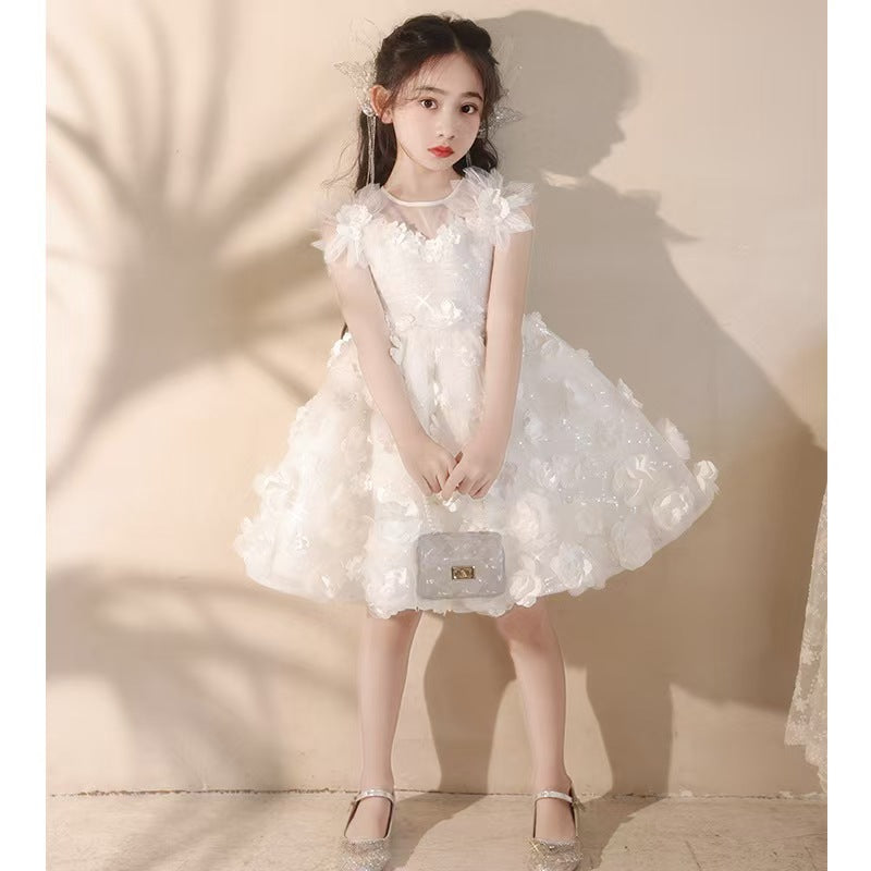 3D Floral White Tulle Flower Girl Dress for Wedding L002