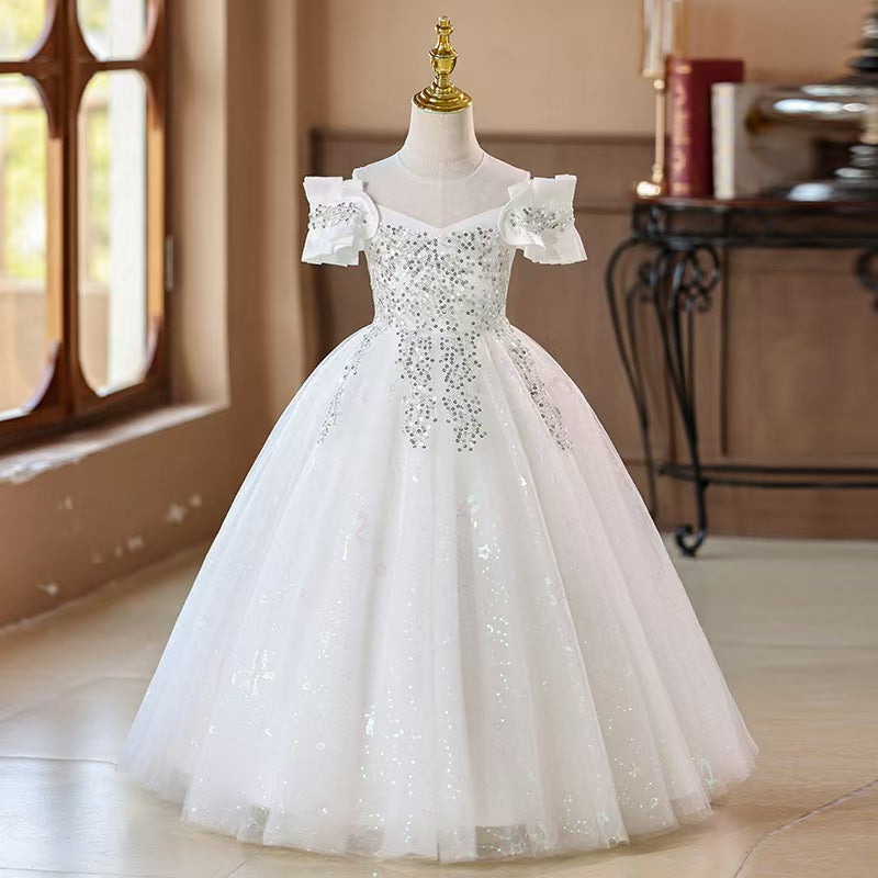 Beaded Off Shoulder Flower Girl Dress L004
