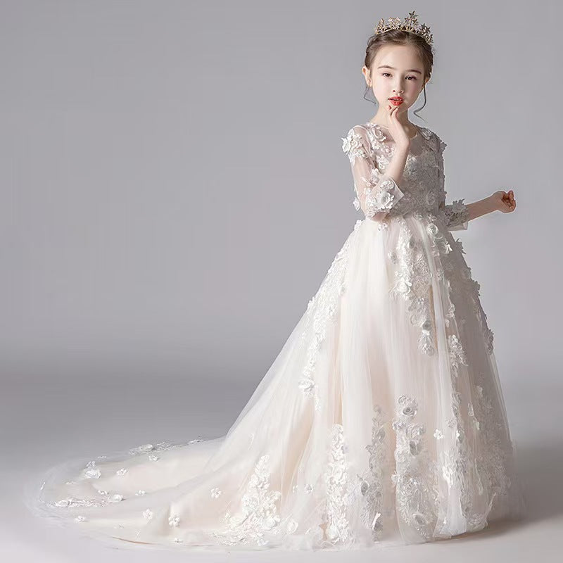 Lace Embellished Ivory Flower Girl Dress for Church Weddings L044