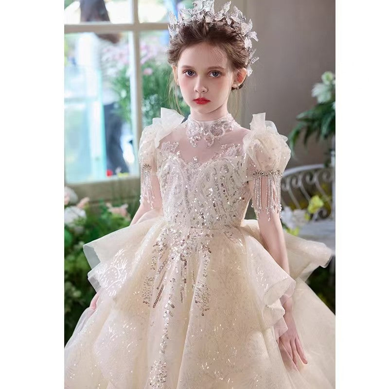 Champagne Flower Girl Dress for European Manor Celebrations L028