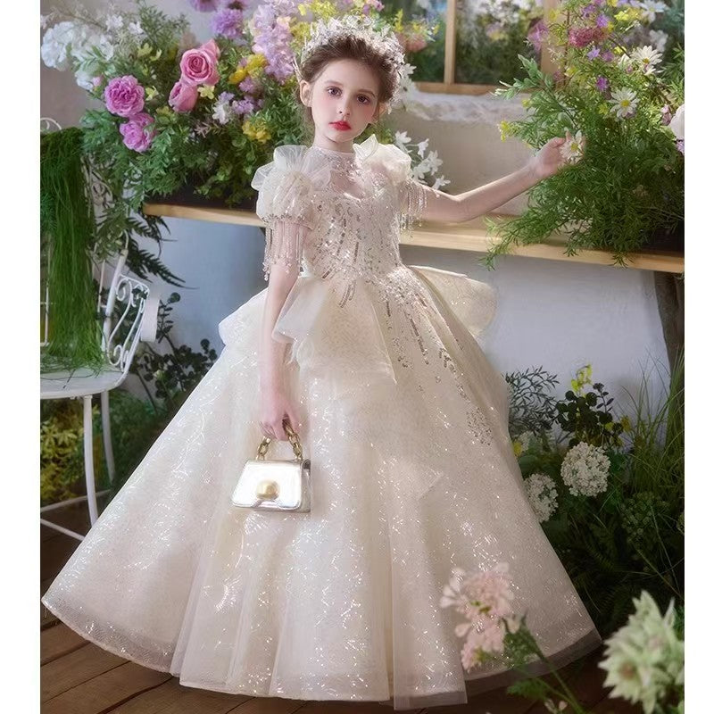 Champagne Flower Girl Dress for European Manor Celebrations L028