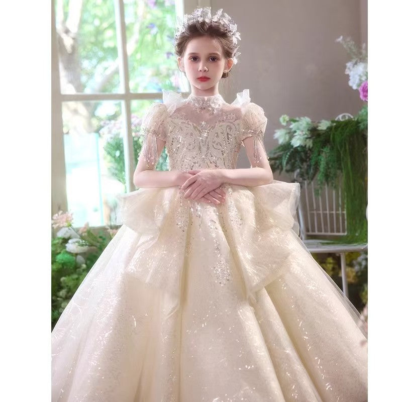 Champagne Flower Girl Dress for European Manor Celebrations L028