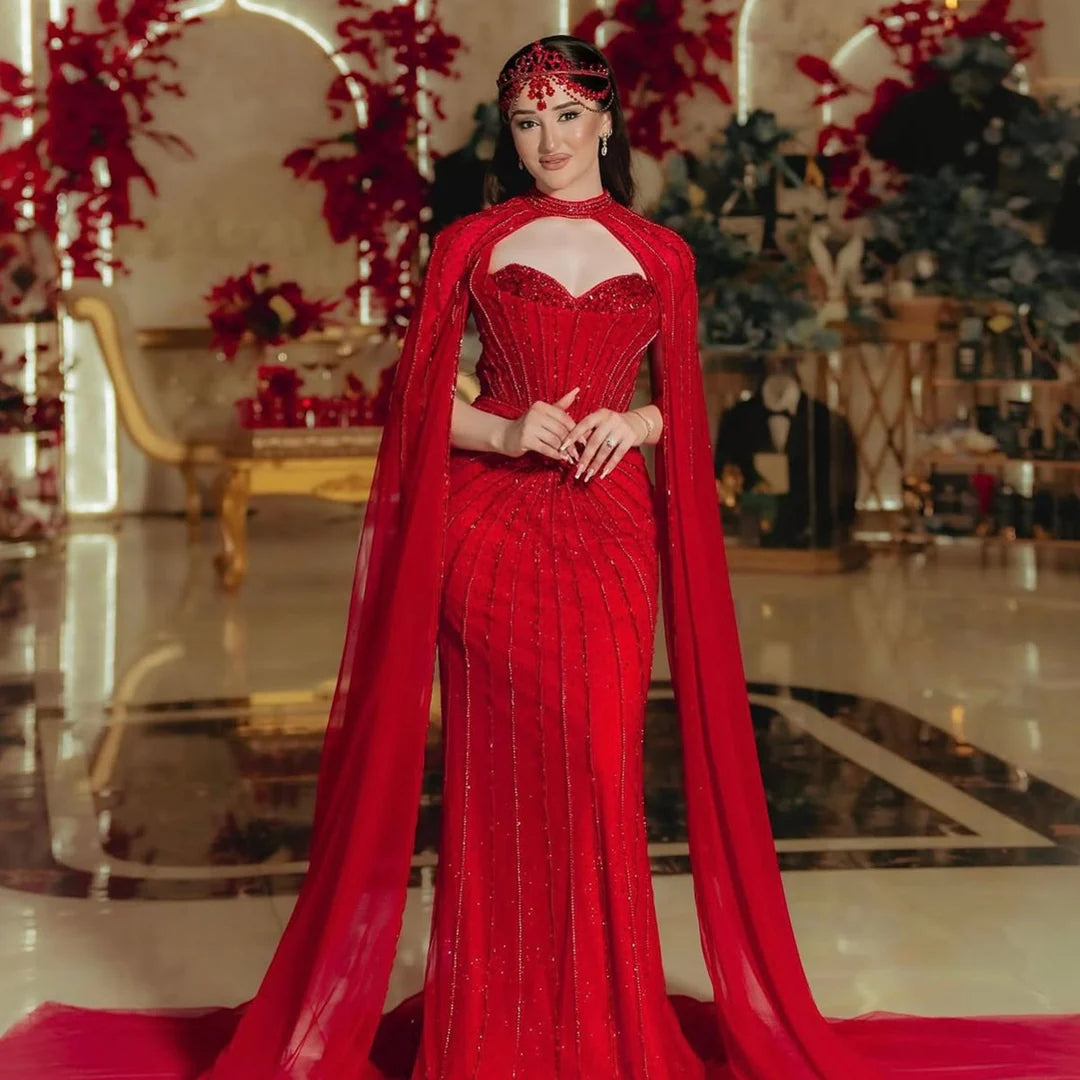 Luxury Beaded Evening Dress with Sparkling Cape Train YL134