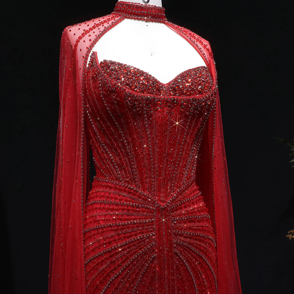 Luxury Beaded Evening Dress with Sparkling Cape Train YL134