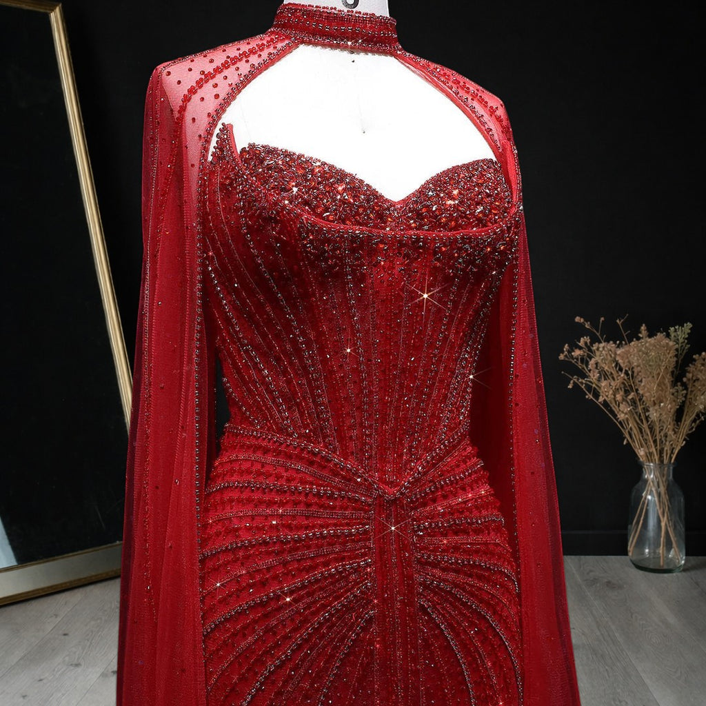 Luxury Beaded Evening Dress with Sparkling Cape Train YL134