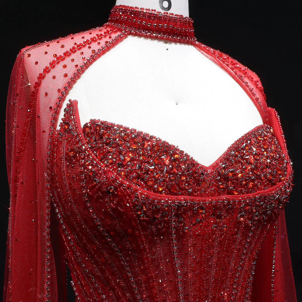 Luxury Beaded Evening Dress with Sparkling Cape Train YL134