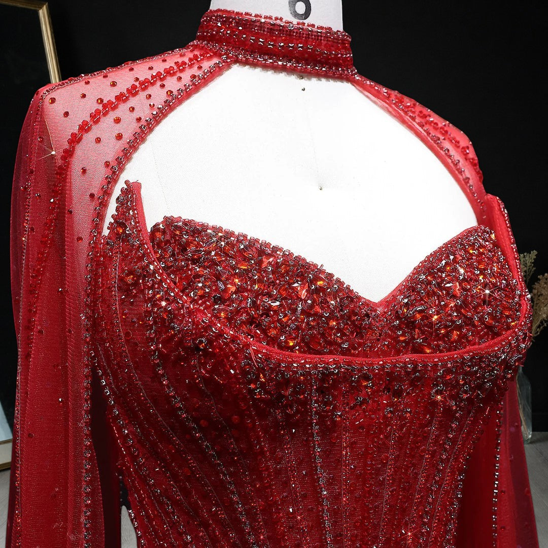 Luxury Beaded Evening Dress with Sparkling Cape Train YL134