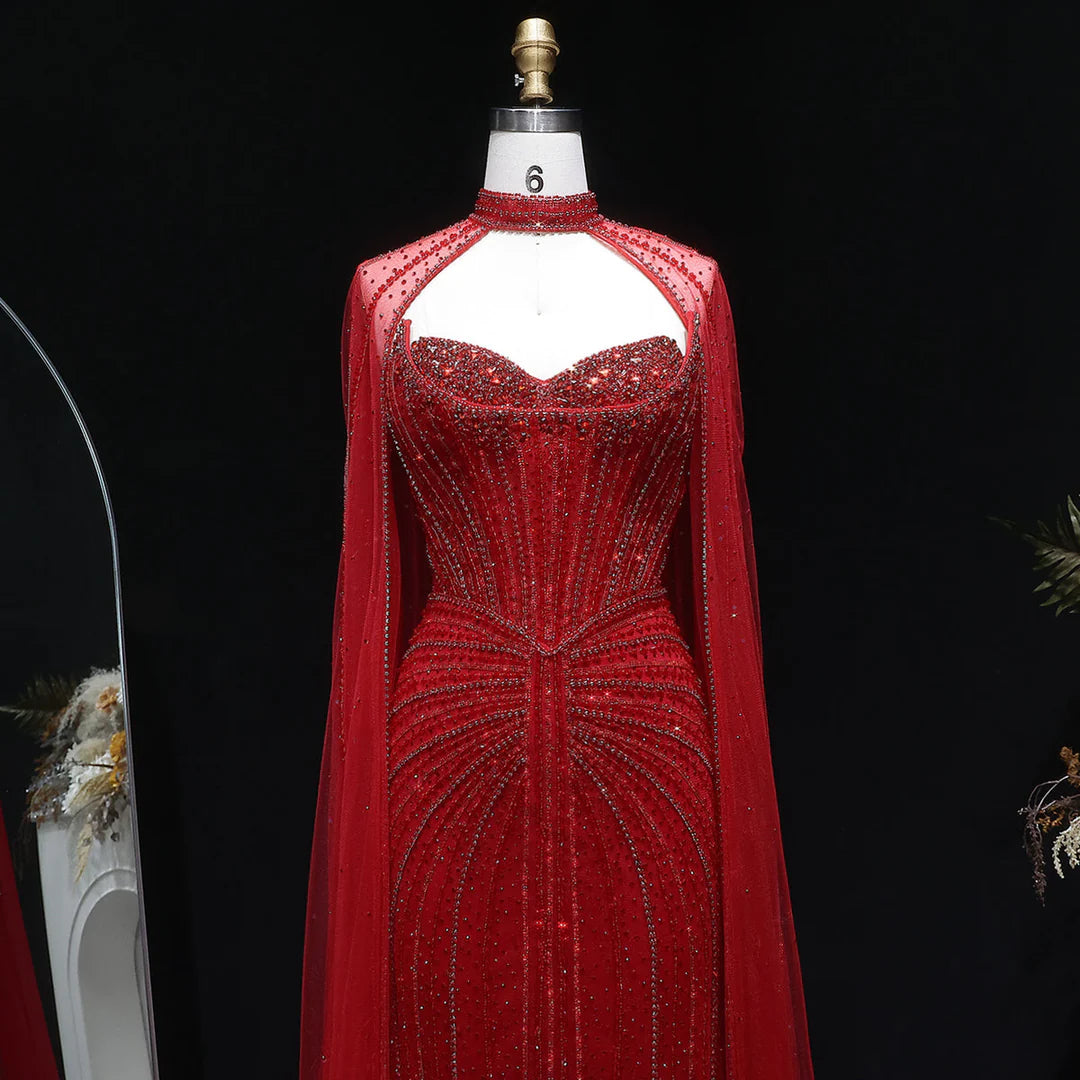 Luxury Beaded Evening Dress with Sparkling Cape Train YL134