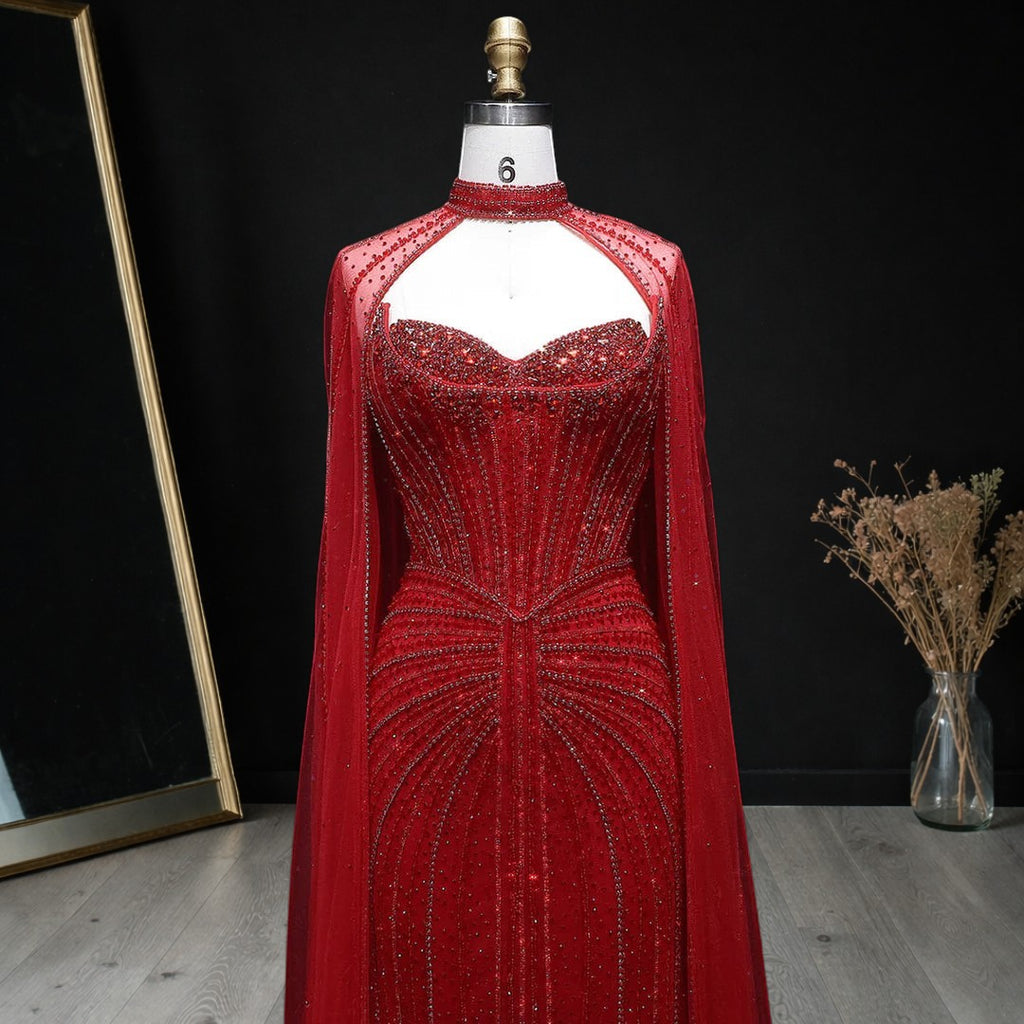 Luxury Beaded Evening Dress with Sparkling Cape Train YL134