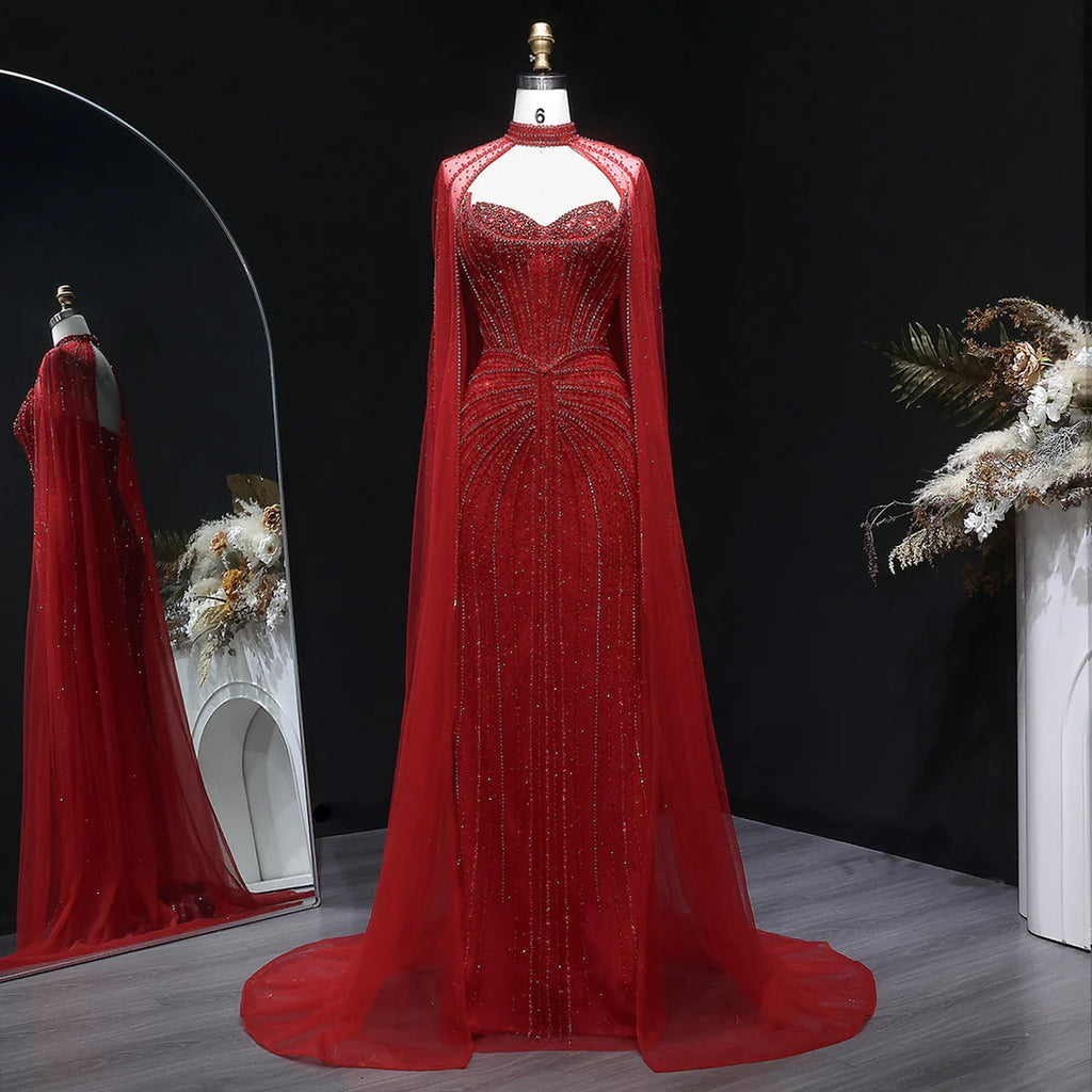 Luxury Beaded Evening Dress with Sparkling Cape Train YL134