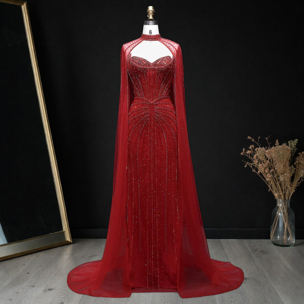 Luxury Beaded Evening Dress with Sparkling Cape Train YL134