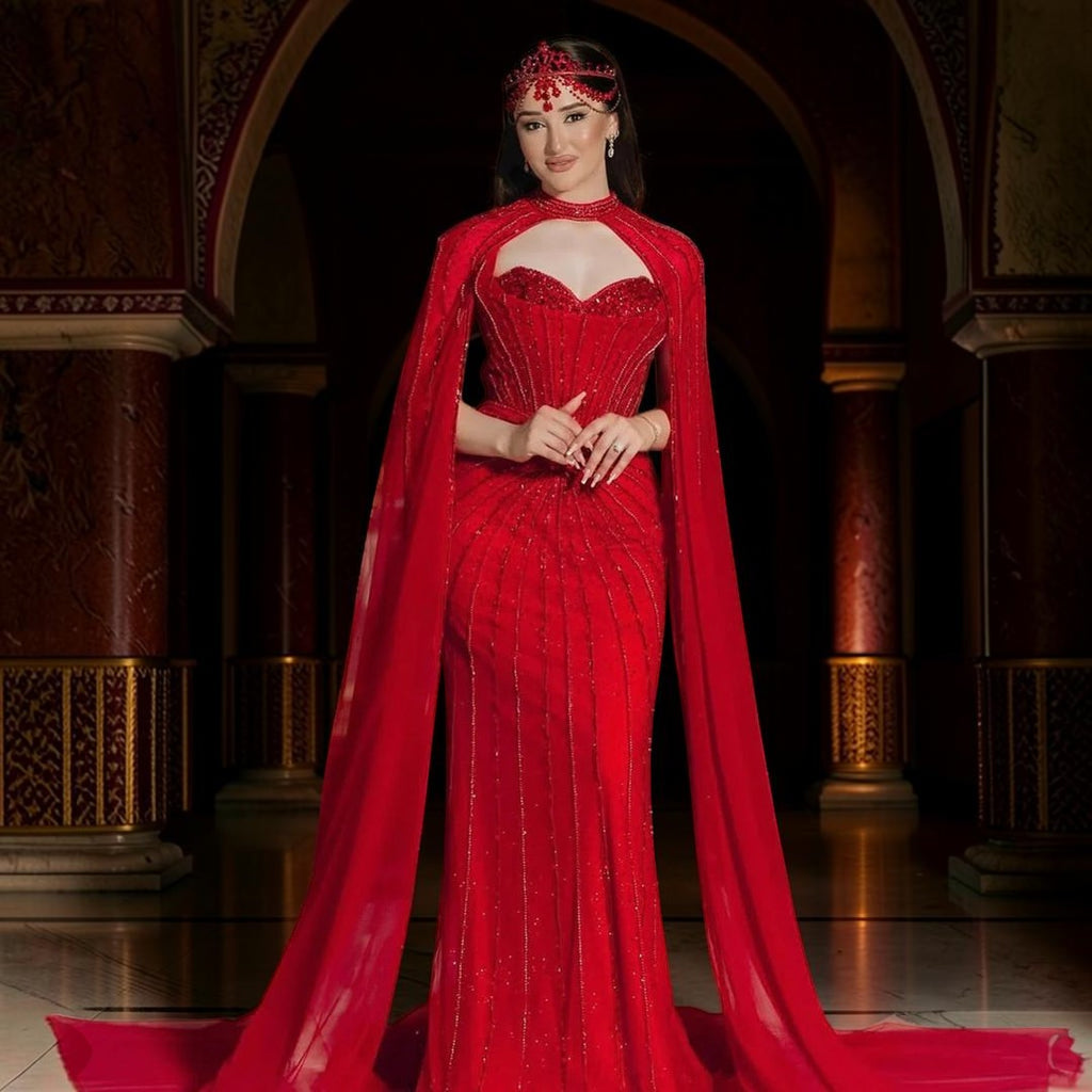 Luxury Beaded Evening Dress with Sparkling Cape Train YL134