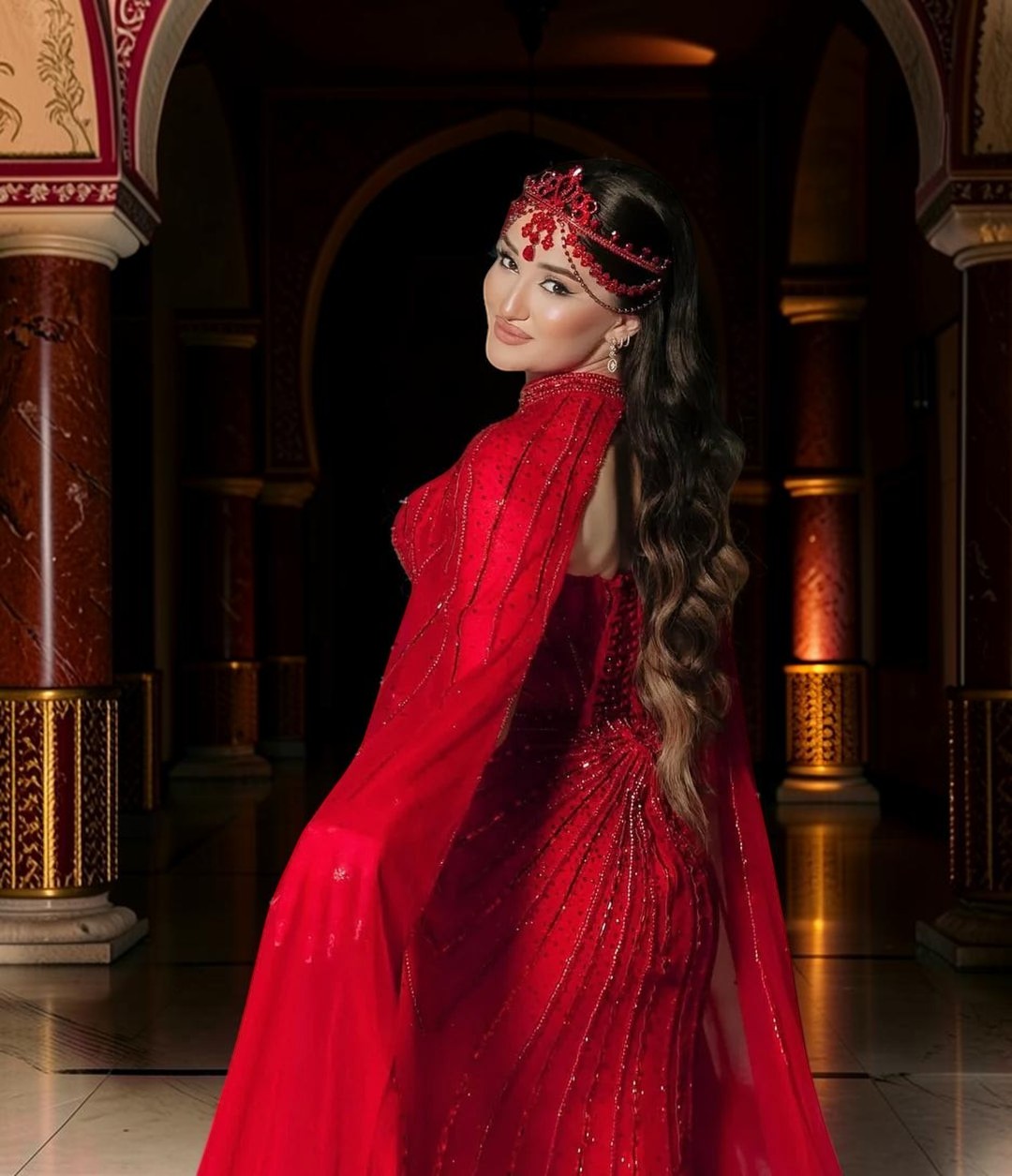 Luxury Beaded Evening Dress with Sparkling Cape Train YL134
