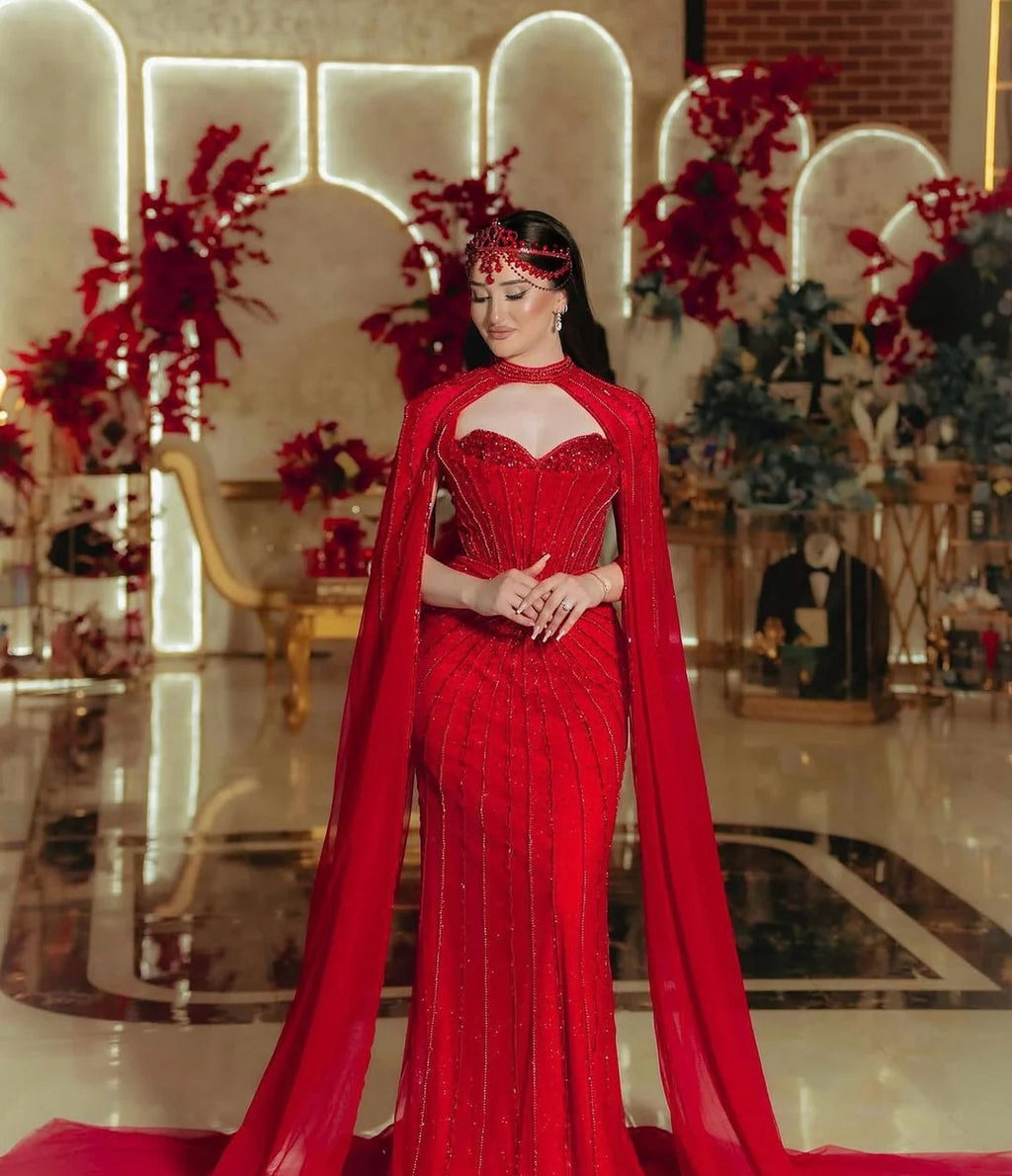 Luxury Beaded Evening Dress with Sparkling Cape Train YL134