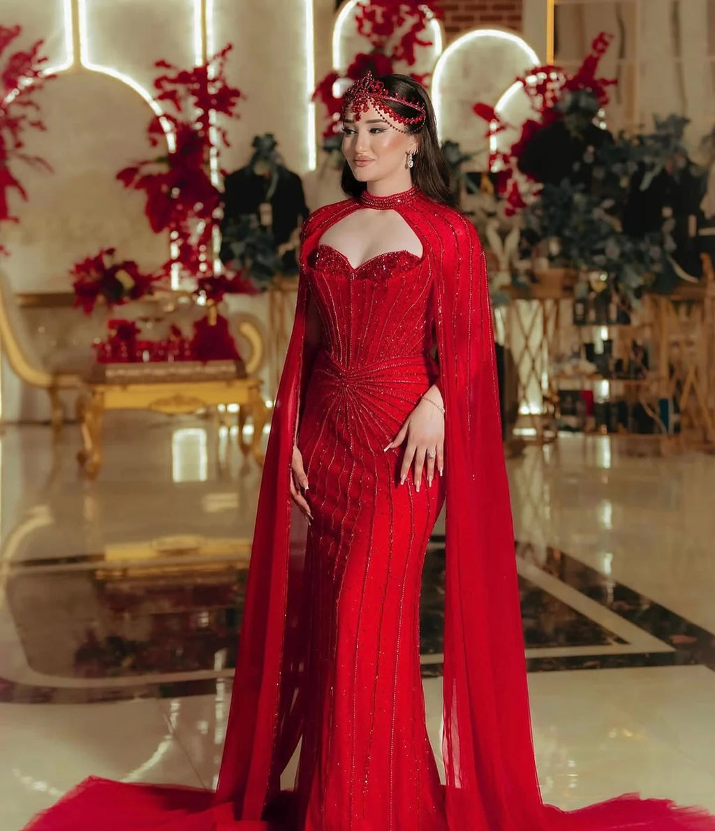 Luxury Beaded Evening Dress with Sparkling Cape Train YL134