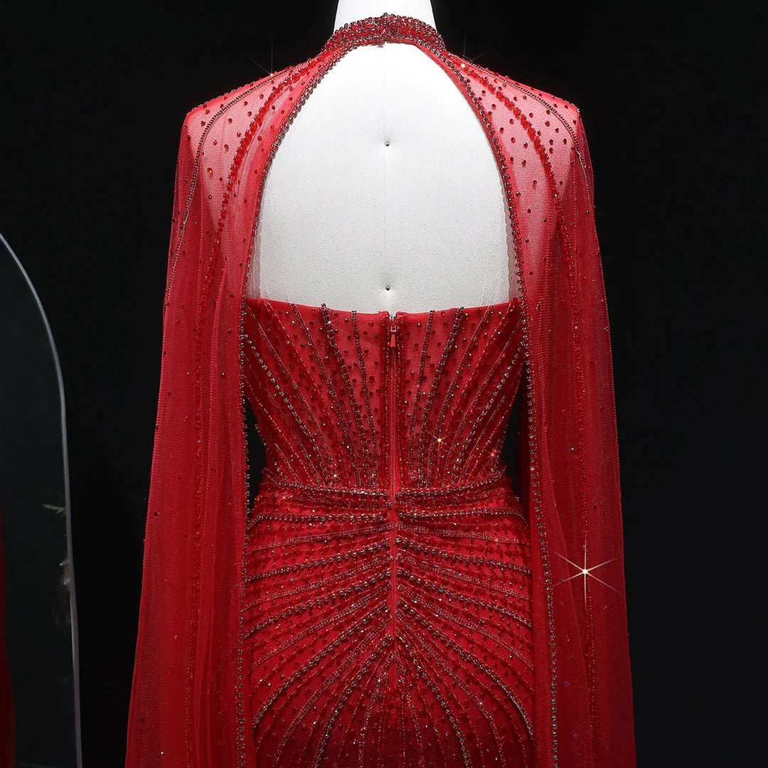 Luxury Beaded Evening Dress with Sparkling Cape Train YL134