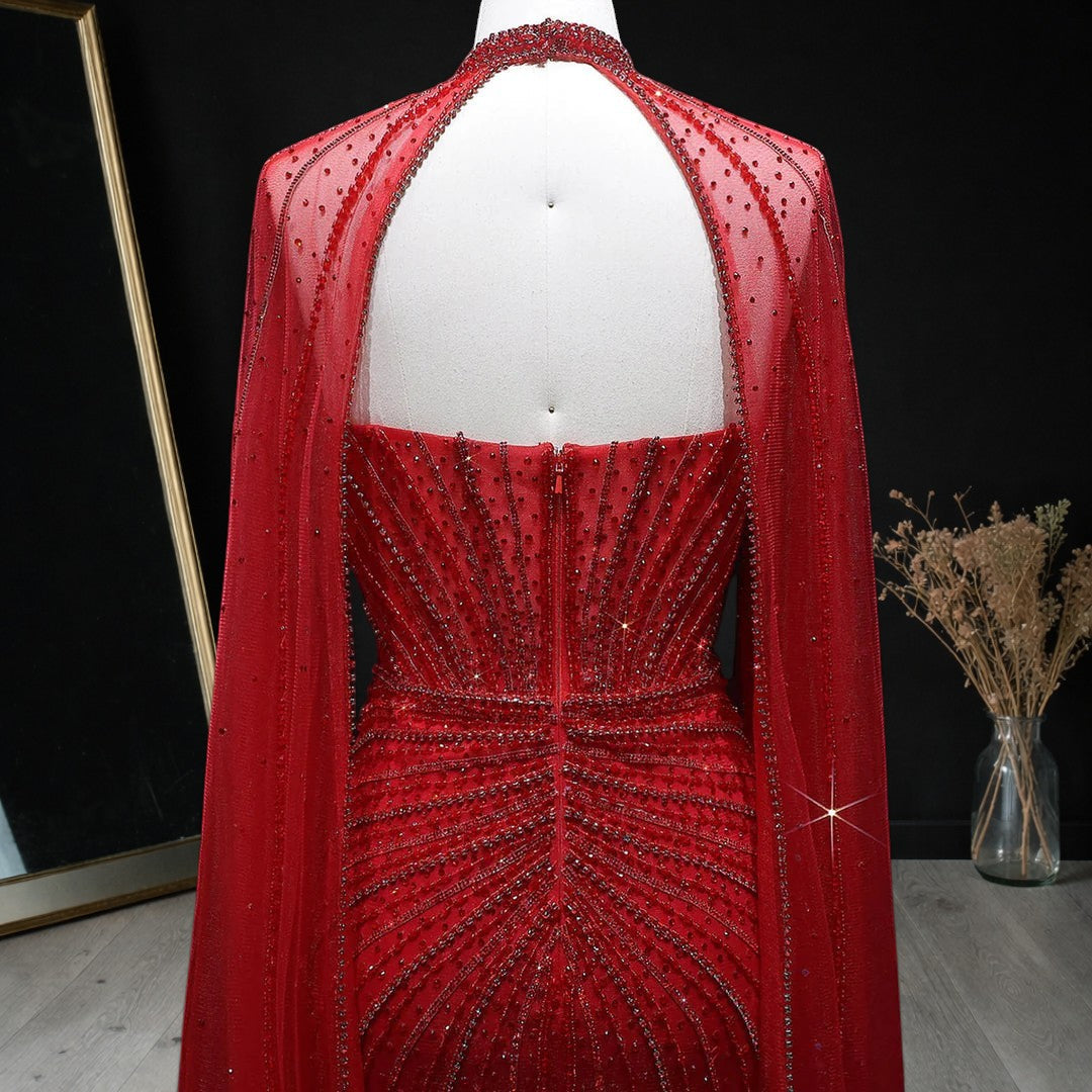 Luxury Beaded Evening Dress with Sparkling Cape Train YL134