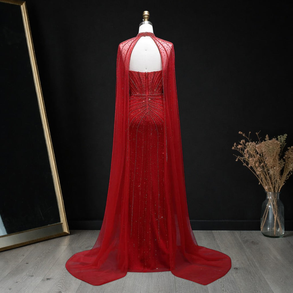 Luxury Beaded Evening Dress with Sparkling Cape Train YL134