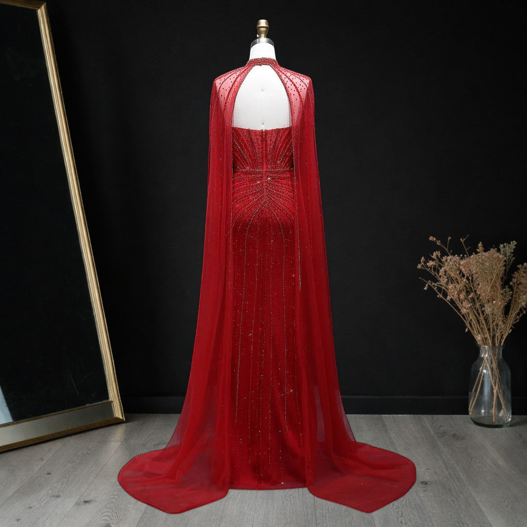 Luxury Beaded Evening Dress with Sparkling Cape Train YL134