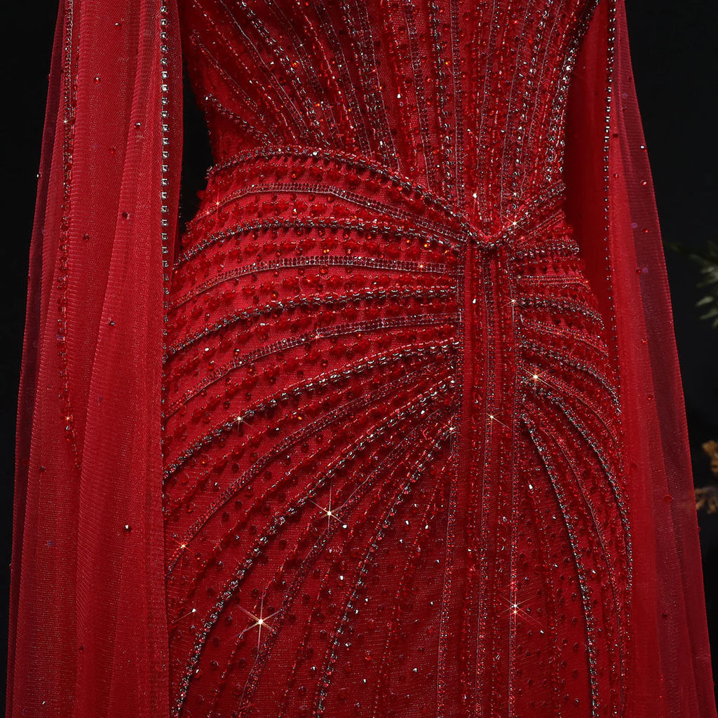 Luxury Beaded Evening Dress with Sparkling Cape Train YL134