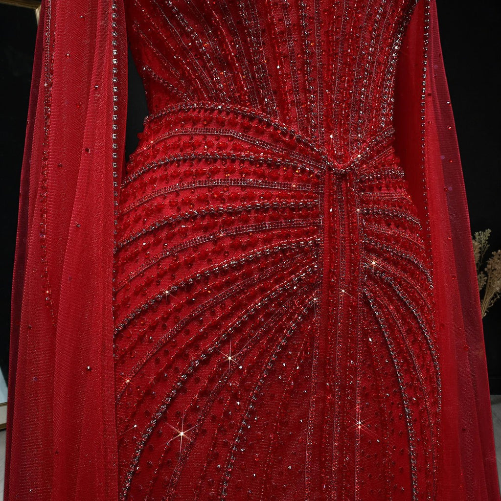 Luxury Beaded Evening Dress with Sparkling Cape Train YL134