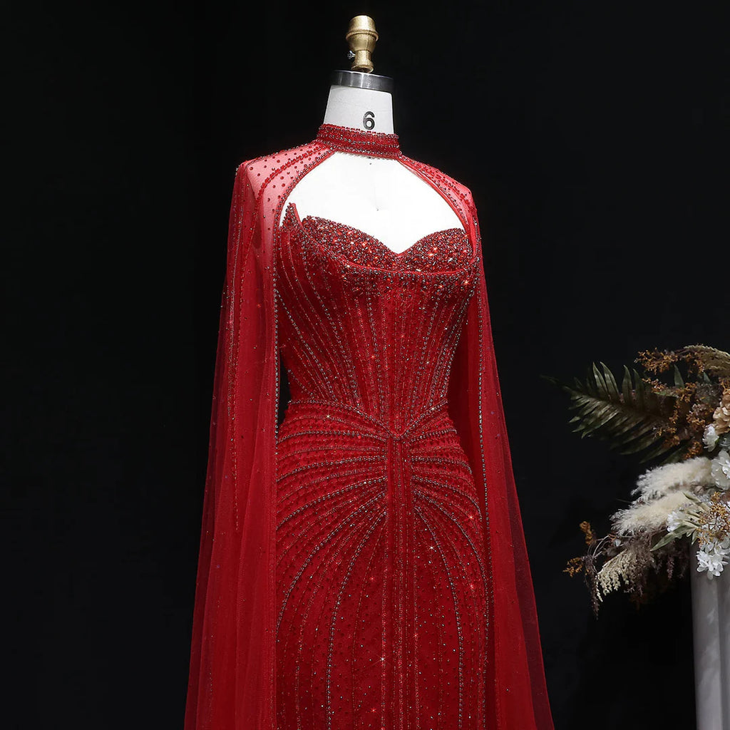 Luxury Beaded Evening Dress with Sparkling Cape Train YL134