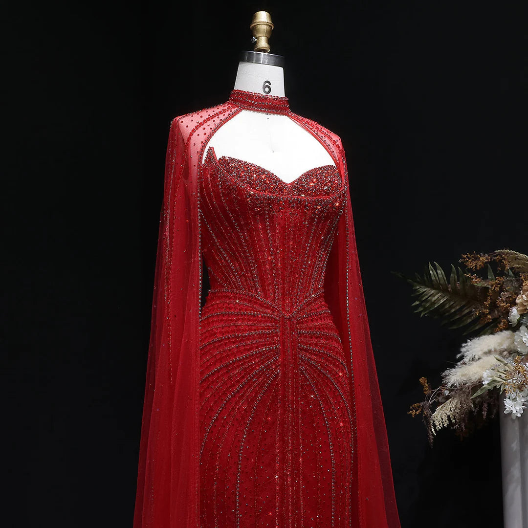 Luxury Beaded Evening Dress with Sparkling Cape Train YL134