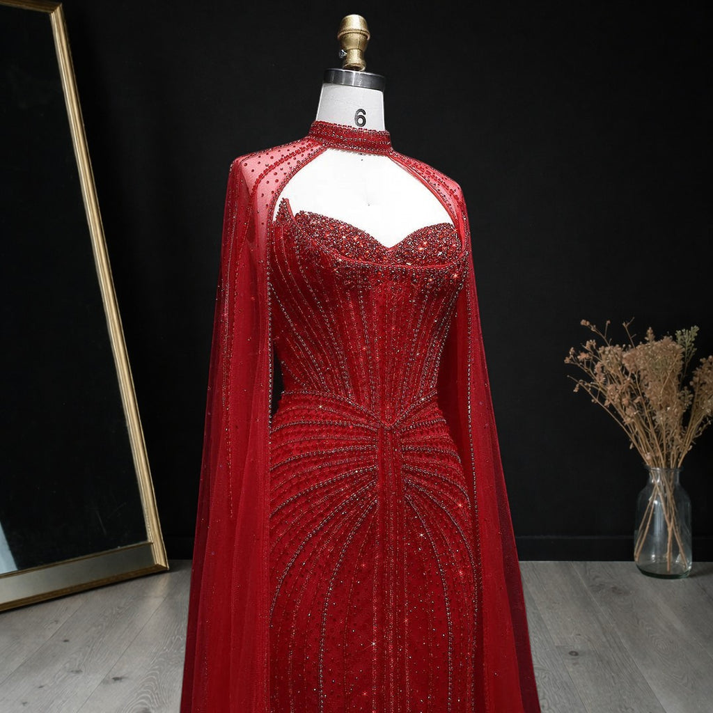Luxury Beaded Evening Dress with Sparkling Cape Train YL134