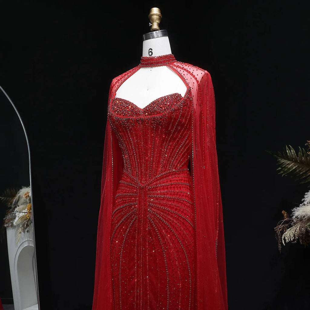 Luxury Beaded Evening Dress with Sparkling Cape Train YL134